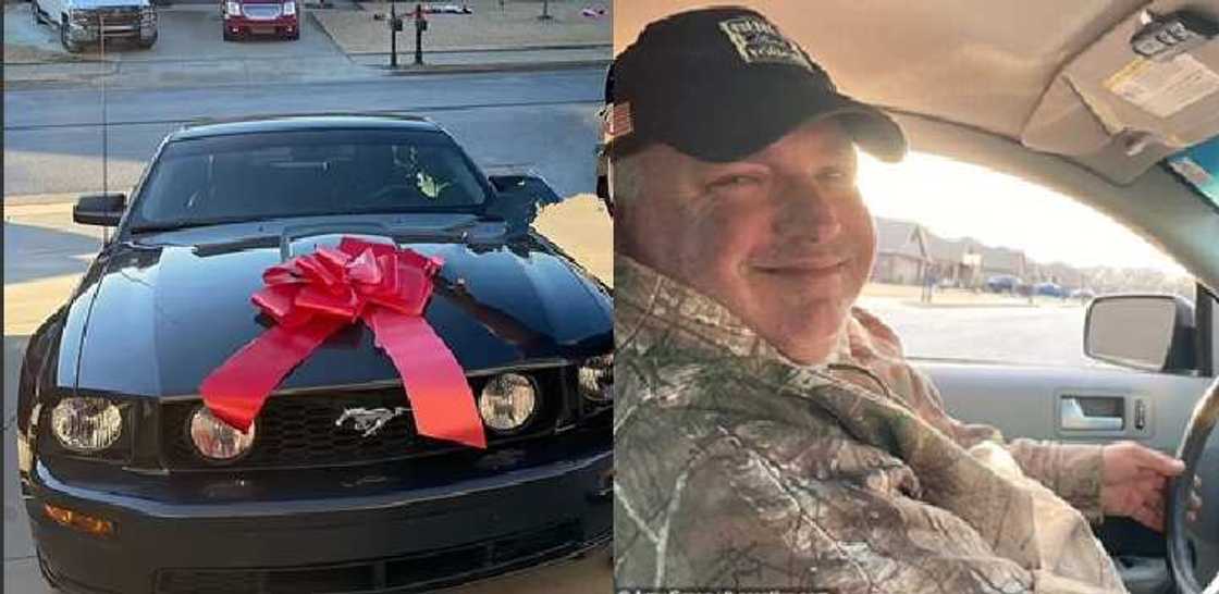 Jimmy Green receives Mustang gift from his wife Amy on Christmas day at Centerton, Arkansas Jimmy Green receives Mustang gift from his wife Amy on Christmas day at Centerton, Arkansas