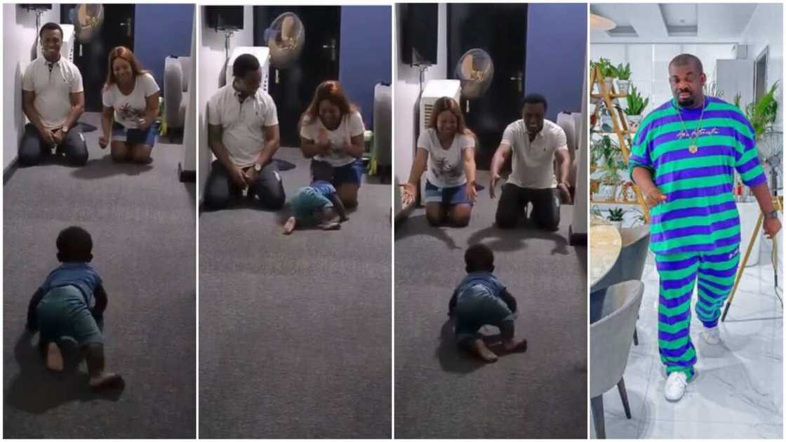 Funny moment baby chooses mum over dad in viral video as he crawls to her, Don Jazzy reacts Funny moment baby chooses mum over dad in viral video as he crawls to her, Don Jazzy reacts