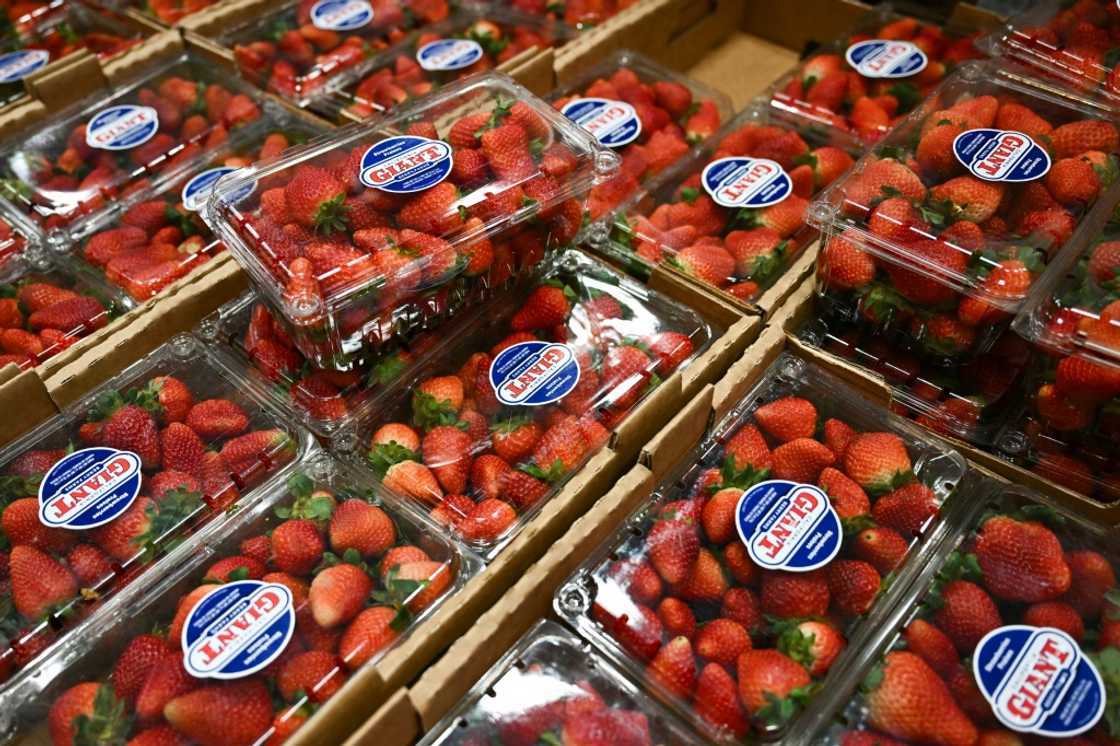 Strawberries from Mexico displayed for sale in Hawthorne, California are among the items affected by new US tariffs Strawberries from Mexico displayed for sale in Hawthorne, California are among the items affected by new US tariffs