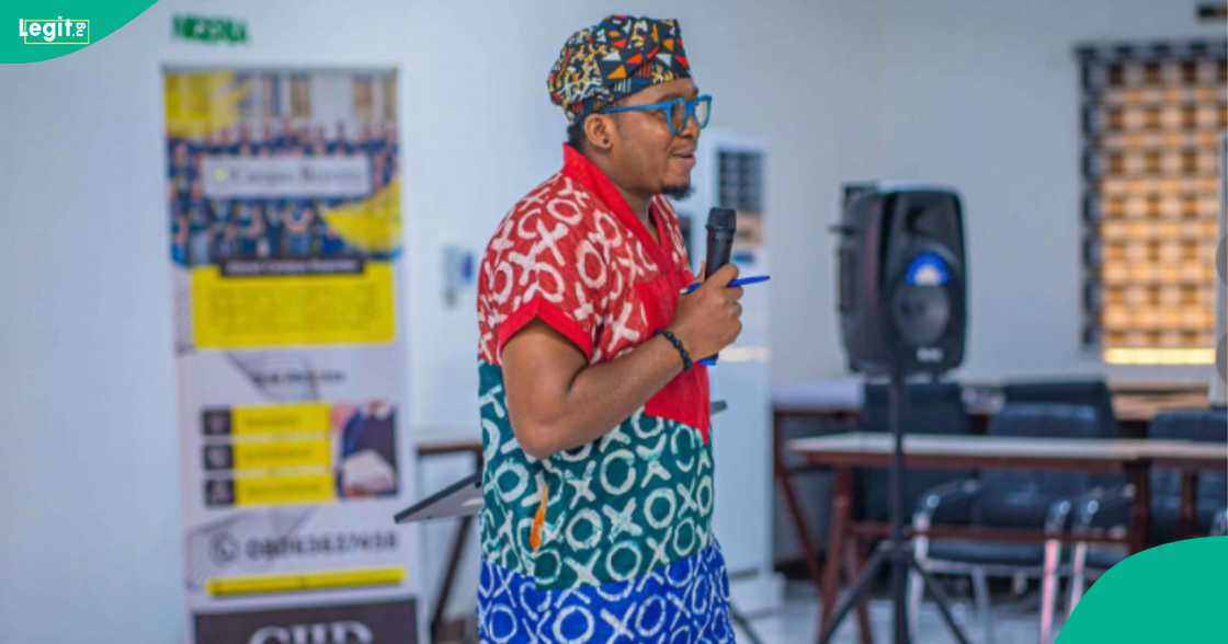 A Nigerian man shares how he wore his wife’s dress to an event. A Nigerian man shares how he wore his wife’s dress to an event.