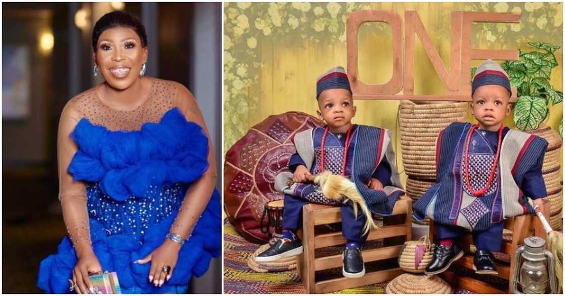 Actress Bimbo Success' twins clock one. Actress Bimbo Success' twins clock one.