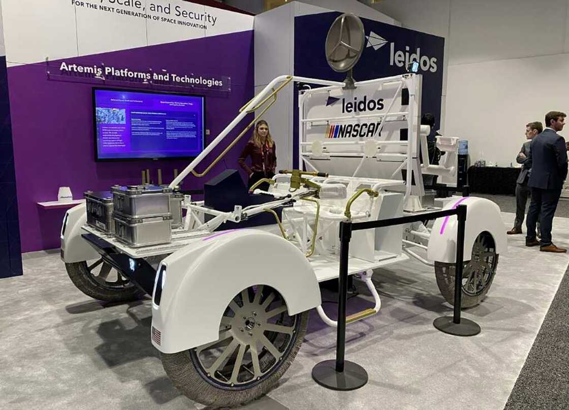 A prototype of a Moon rover developed by Leidos and Nascar is revealed at the Space Symposium in Colorado Springs A prototype of a Moon rover developed by Leidos and Nascar is revealed at the Space Symposium in Colorado Springs