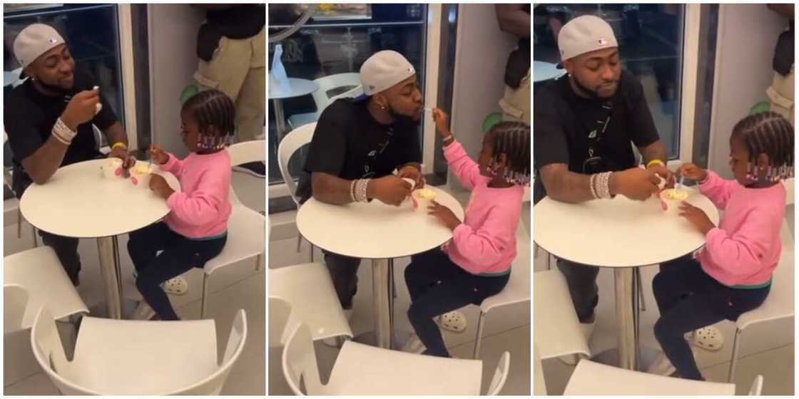 Doting Dad Davido Takes Daughter Imade out for an Ice-Cream Treat, They Feed Each Other in Sweet Video