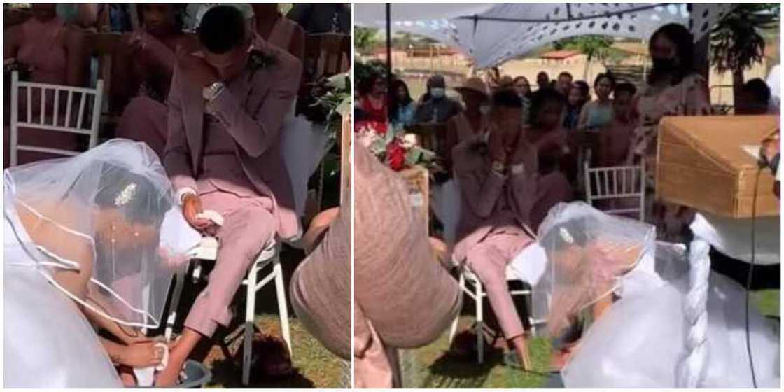 Nigerians react to video of groom weeping as bride washes his feet at their wedding Nigerians react to video of groom weeping as bride washes his feet at their wedding