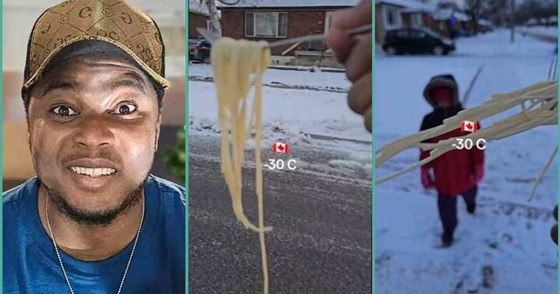 Man shares video of pasta freezing on a fork in Canada Man shares video of pasta freezing on a fork in Canada