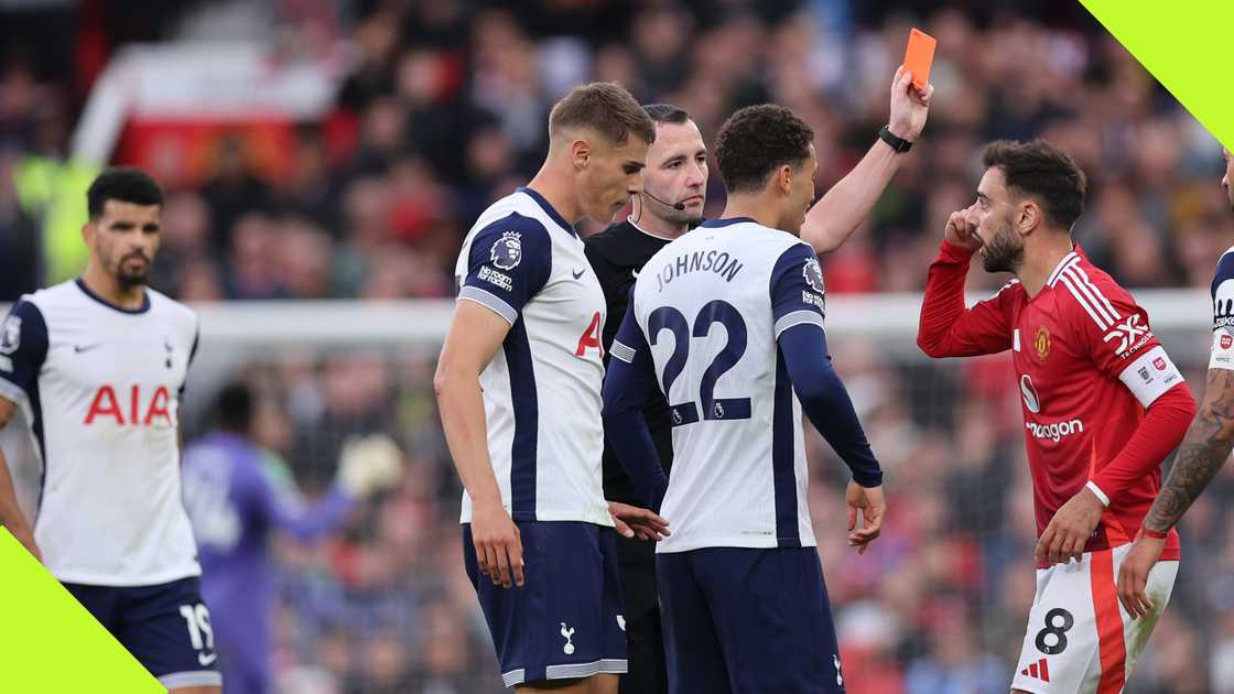 Bruno Fernandes' red card left Manchester United with 10 men in their clash with Tottenham.