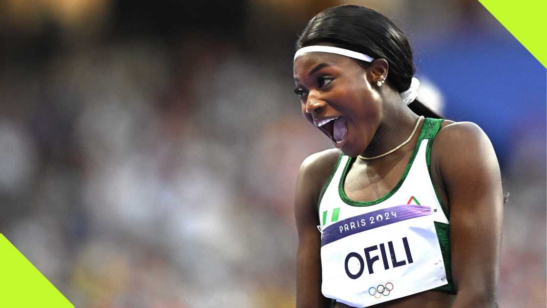 Favour Ofili reacts after reaching women's 200m final