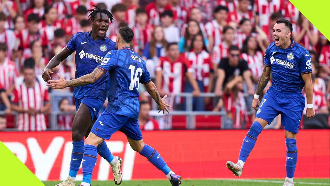 Chrisantus Uche celebrates his goal for Getafe. Chrisantus Uche celebrates his goal for Getafe.
