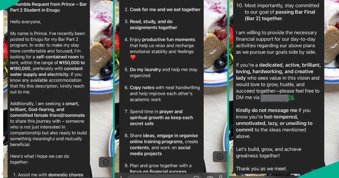 Man in Nigerian Law School searches for female roommates, lists terms and conditions Man in Nigerian Law School searches for female roommates, lists terms and conditions