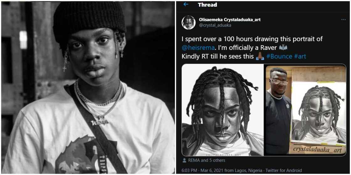 Rema rewards artist who spent over 100 hours drawing a portrait of him with 200k, Nigerians react Rema rewards artist who spent over 100 hours drawing a portrait of him with 200k, Nigerians react