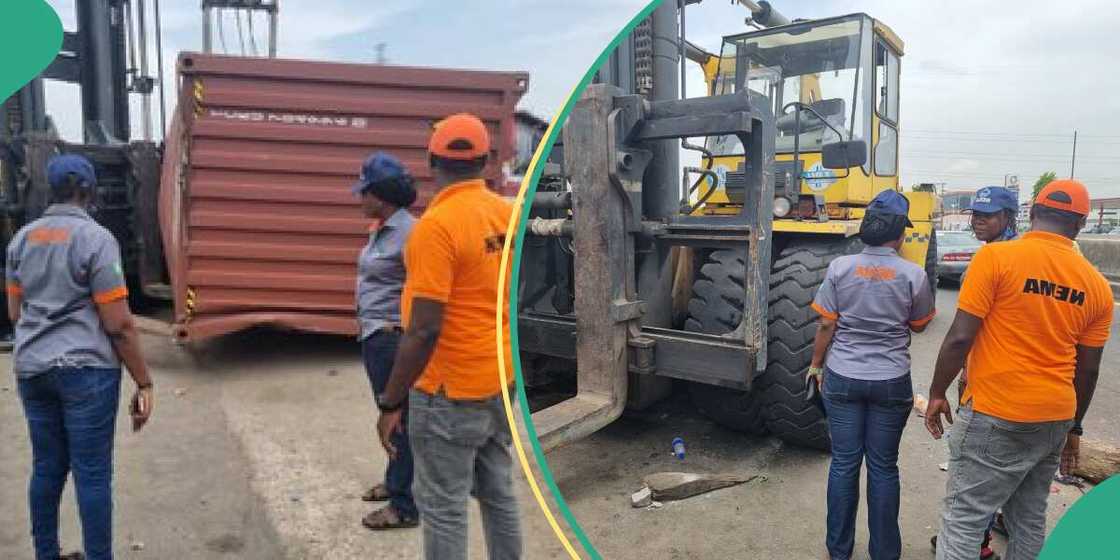 Container kills woman after falling on her car in Lagos Container kills woman after falling on her car in Lagos