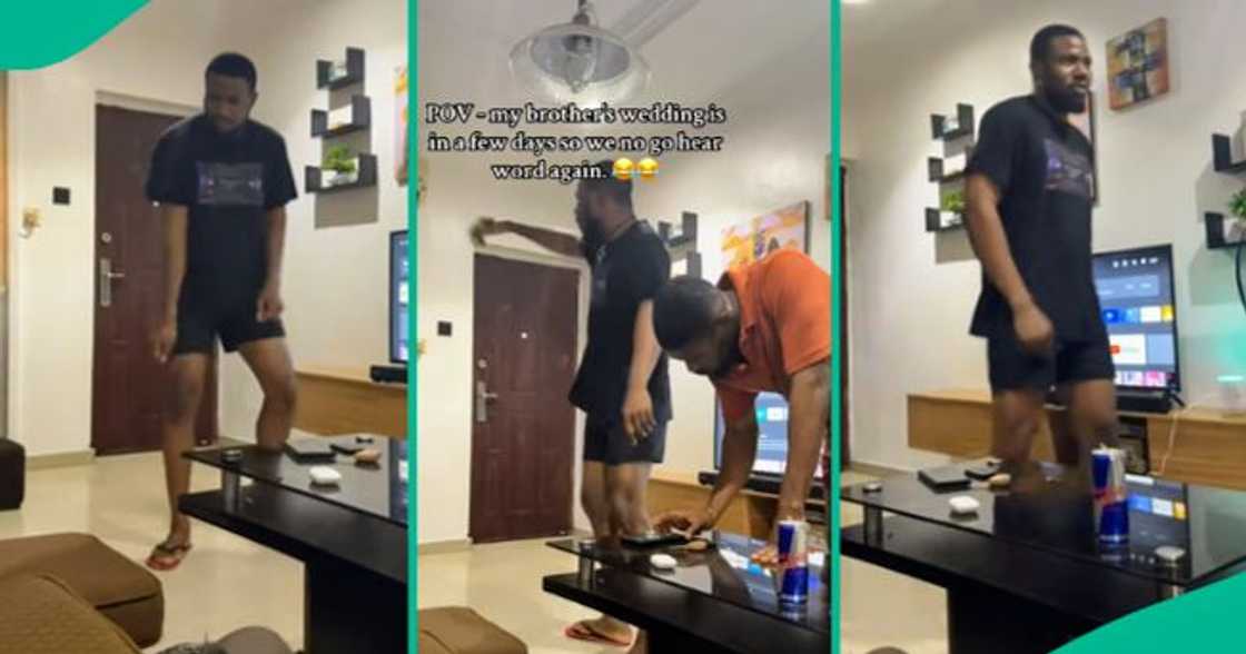 Groom to be dances with joy ahead of his wedding. Groom to be dances with joy ahead of his wedding.