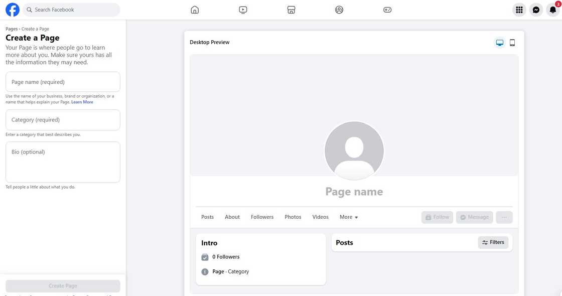 A screenshot showing the process of creating a Facebook page. A screenshot showing the process of creating a Facebook page.