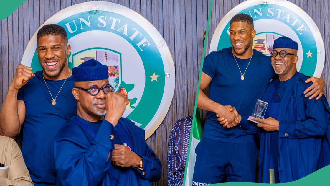 Governor Dapo Abiodun of Ogun has given appointment letter to British-Nigeria heavyweight boxer Anthony Joshua as the state sports ambassador. Governor Dapo Abiodun of Ogun has given appointment letter to British-Nigeria heavyweight boxer Anthony Joshua as the state sports ambassador.