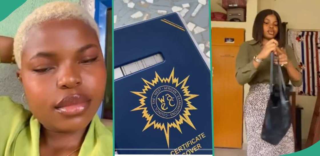 Lady who went to collect her original WAEC certificate. Lady who went to collect her original WAEC certificate.