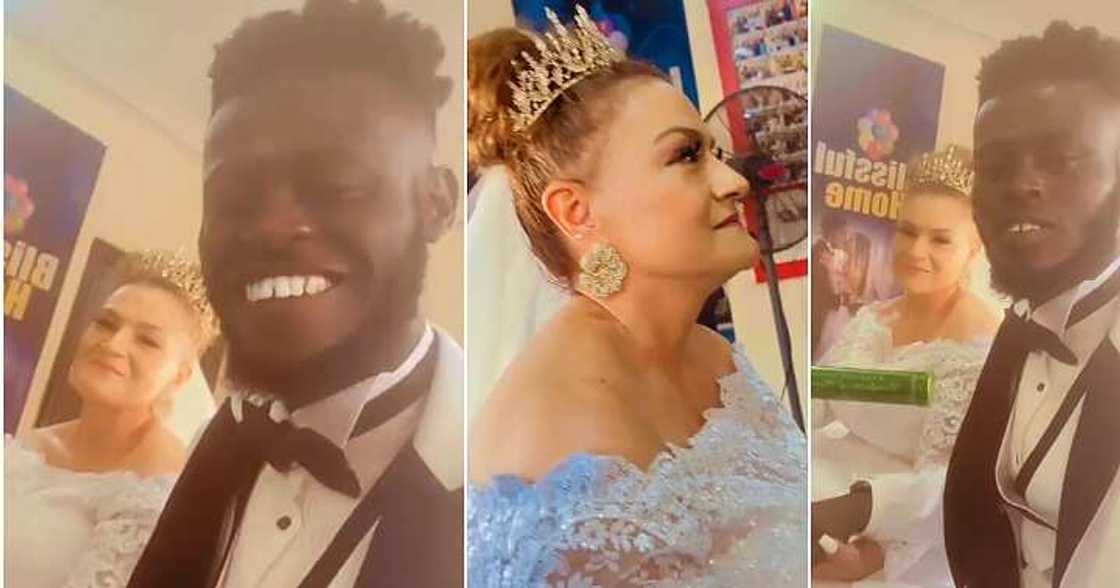 Oyinbo woman weds Nigerian lover, flies down to Nigeria, sweet couple