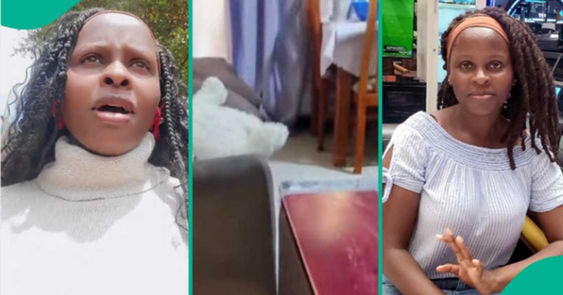 Mum who walked into her living room displays what she saw her house help doing. Mum who walked into her living room displays what she saw her house help doing.