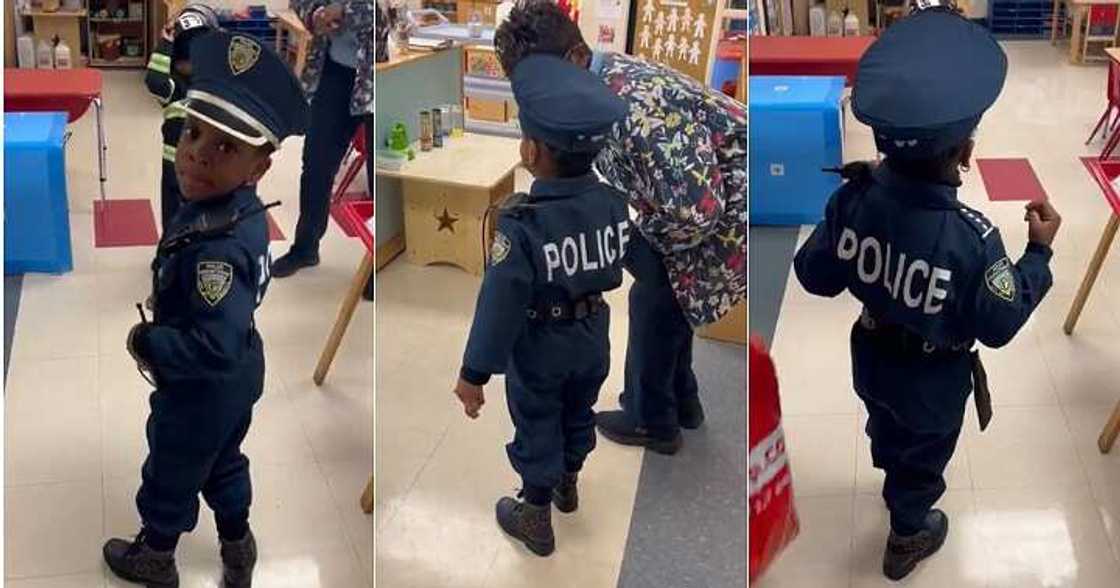 Little girl dresses like police, career day Little girl dresses like police, career day