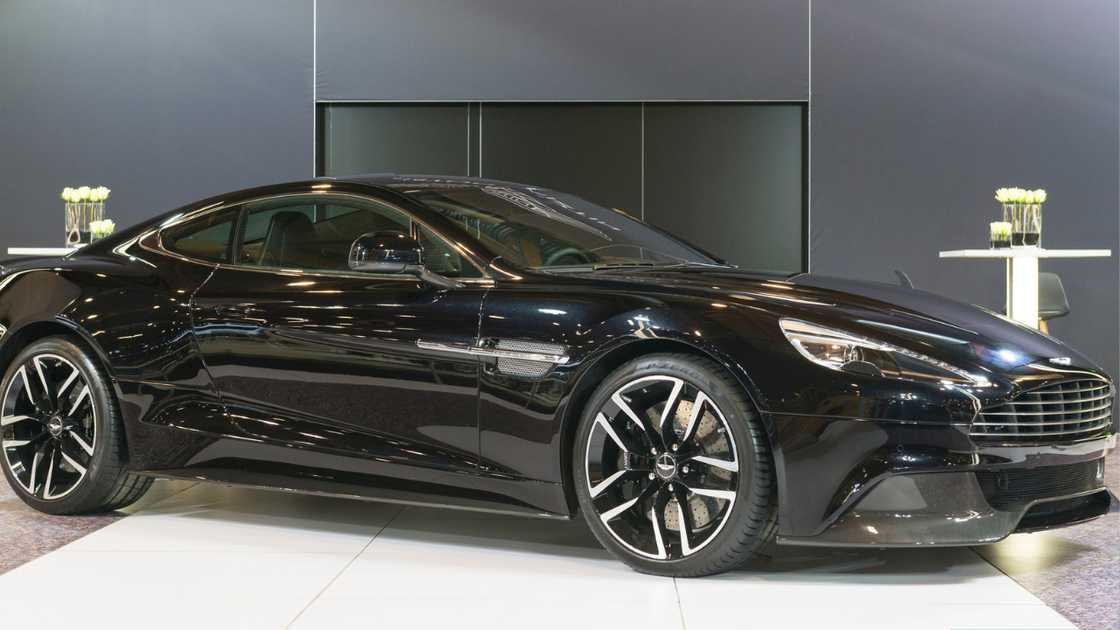 lack Aston Martin Vanquish sports car front view. lack Aston Martin Vanquish sports car front view.