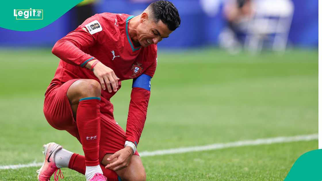 Cristiano Ronaldo of Portugal reacts looking down against Congo DR. Photo by Robbie Jay Barratt