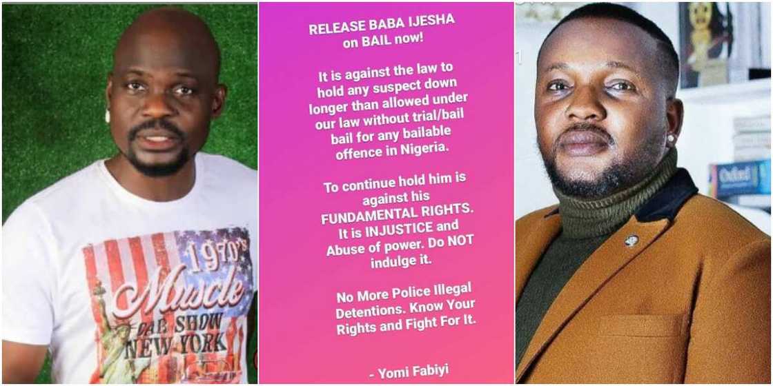 Release Baba Ijesha on bail now: Yomi Fabiyi blows hot over continued detention of colleague, many react Release Baba Ijesha on bail now: Yomi Fabiyi blows hot over continued detention of colleague, many react