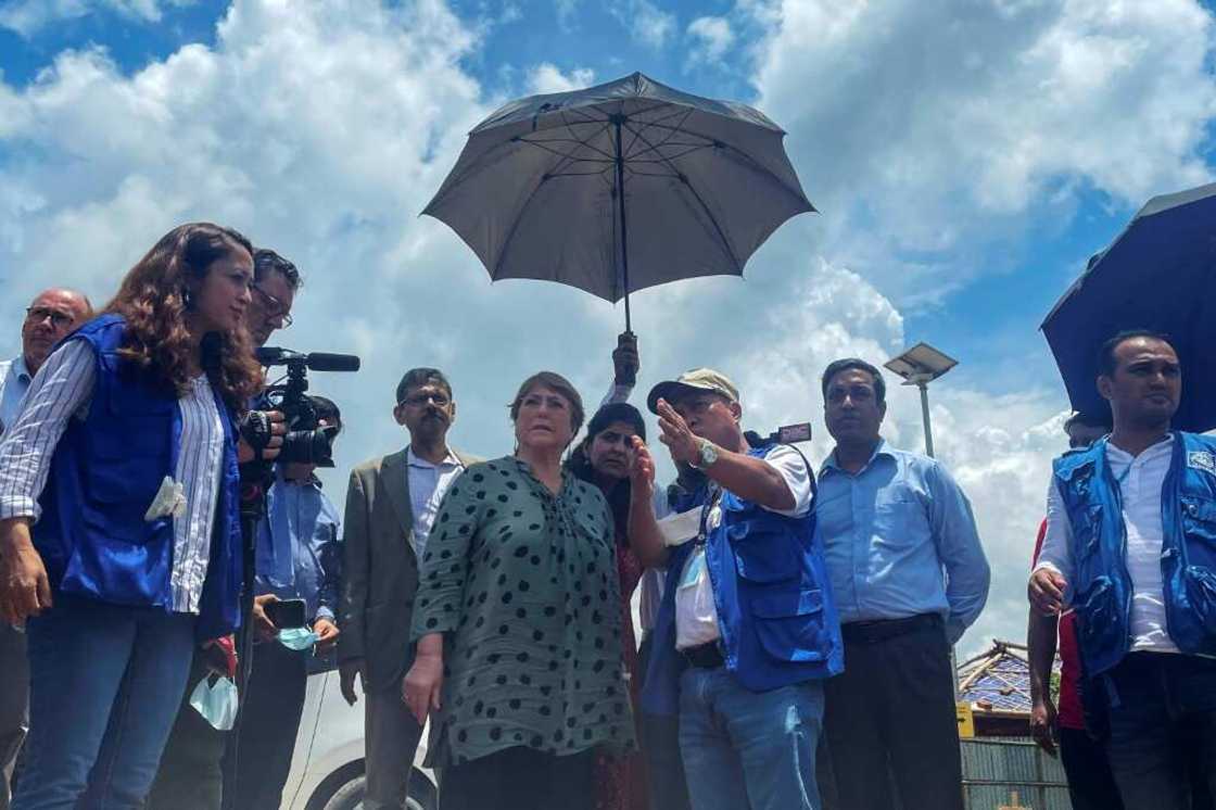 UN High Commissioner for Human Rights Michelle Bachelet (C) visits a Rohingya refugee camp in Ukhia, Bangladesh UN High Commissioner for Human Rights Michelle Bachelet (C) visits a Rohingya refugee camp in Ukhia, Bangladesh