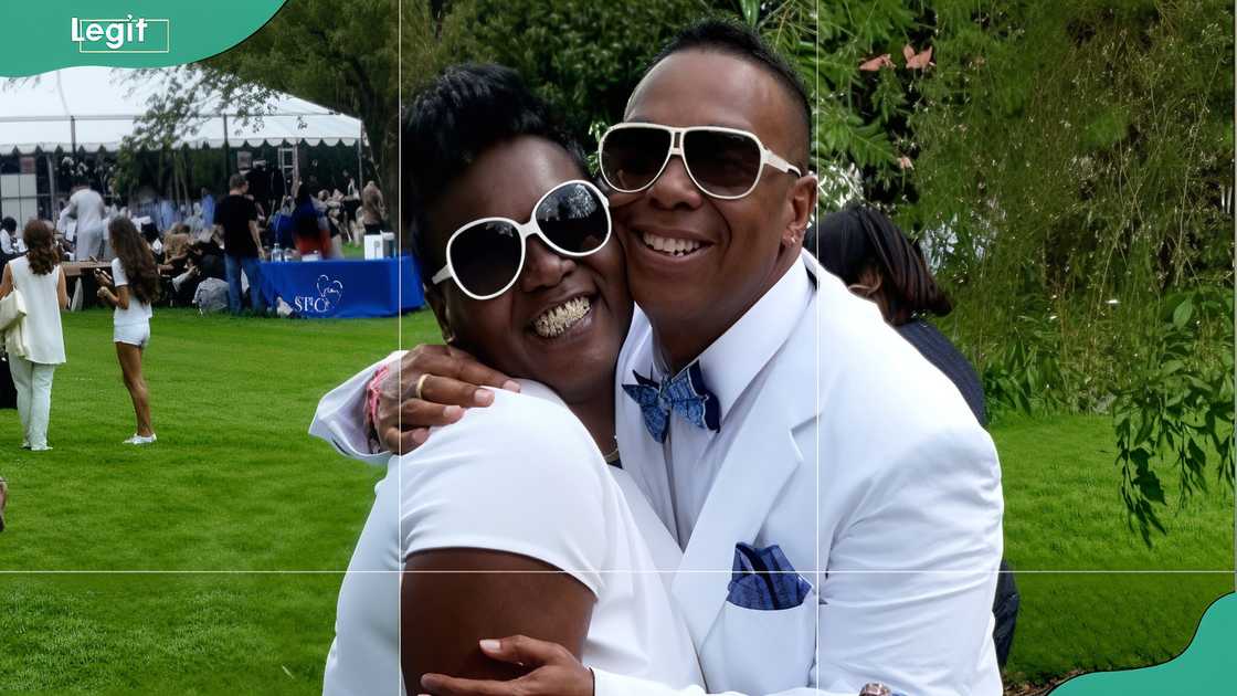 Ellen Smith posing with model Robert Shearn III