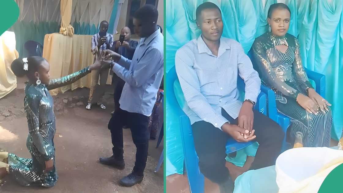 Drama as lady kneels during her man's proposal to her