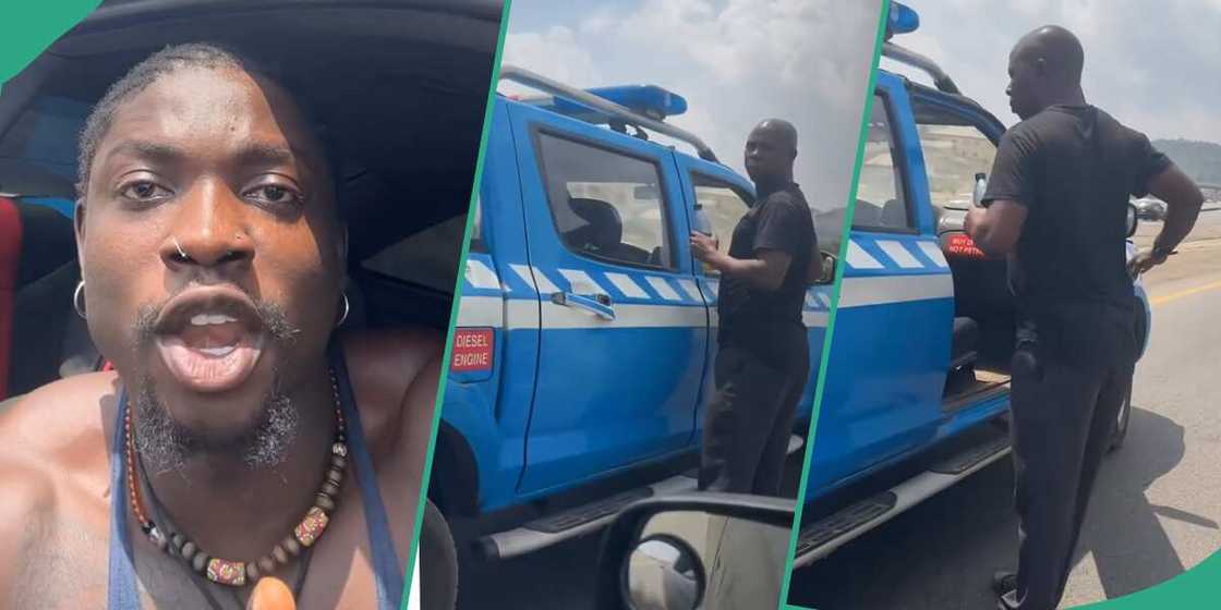 VeryDarkMan tackles FRSC officials. VeryDarkMan tackles FRSC officials.