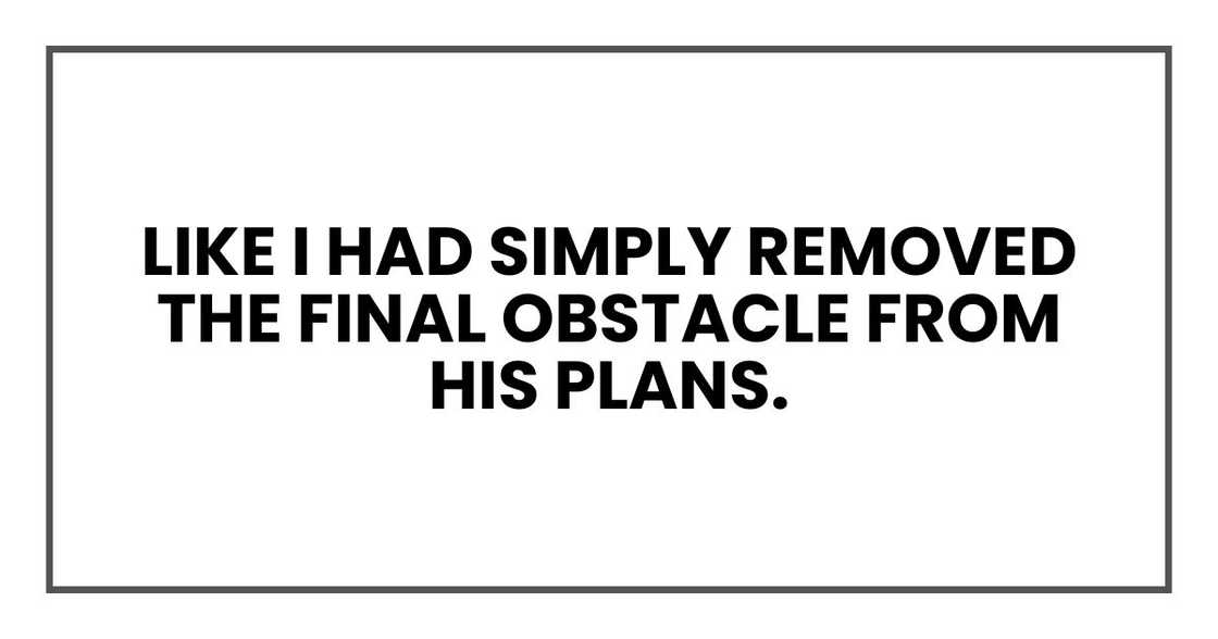 Like I had simply removed the final obstacle from his plans.