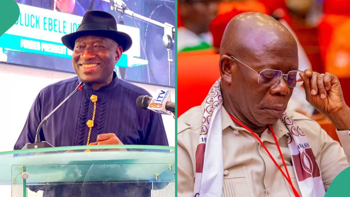 Former President Goodluck Jonathan addressing the removal of Adams Oshiomhole as the APC national chairman. Former President Goodluck Jonathan addressing the removal of Adams Oshiomhole as the APC national chairman.