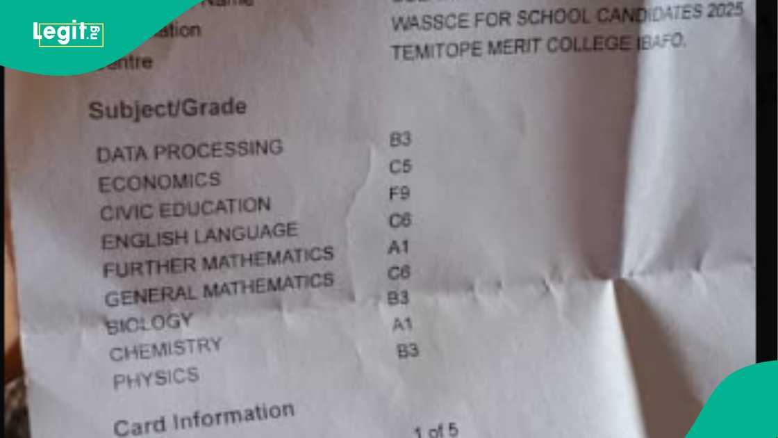 Girl scores F9 in one WAEC subject. Girl scores F9 in one WAEC subject.