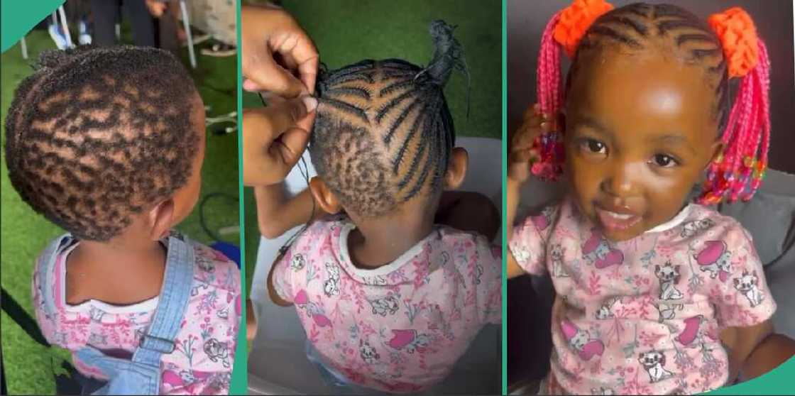 Hairdresser praised for braiding baby's hair. Hairdresser praised for braiding baby's hair.