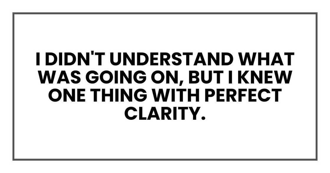 I didn't understand what was going on, but I knew one thing with perfect clarity. I didn't understand what was going on, but I knew one thing with perfect clarity.
