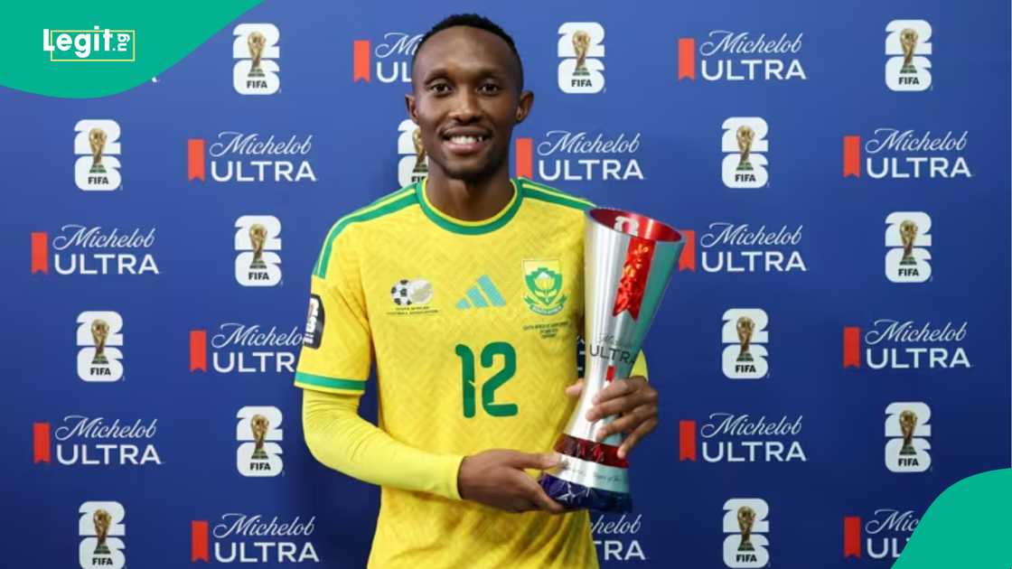 Thapelo Maseko of South Africa with his Michelob Ultra Superior Player of the Match. Photo by FIFA Thapelo Maseko of South Africa with his Michelob Ultra Superior Player of the Match. Photo by FIFA