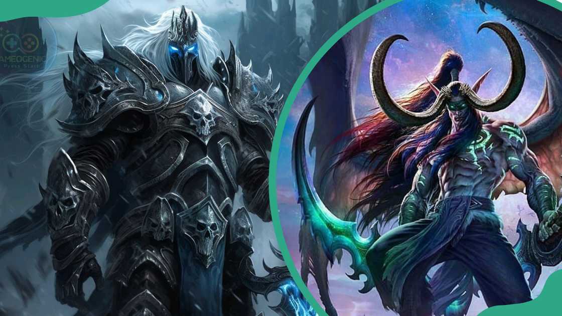 Illidan Stormrage from The Burning Crusade (L). Arthas Menethil, The Lich King, from Wrath of the Lich King (R)