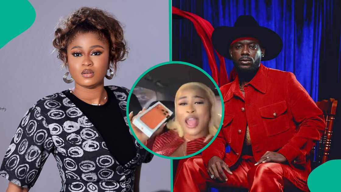 Adekunle Gold presents new iPhoen 17 to reality star Imisi.