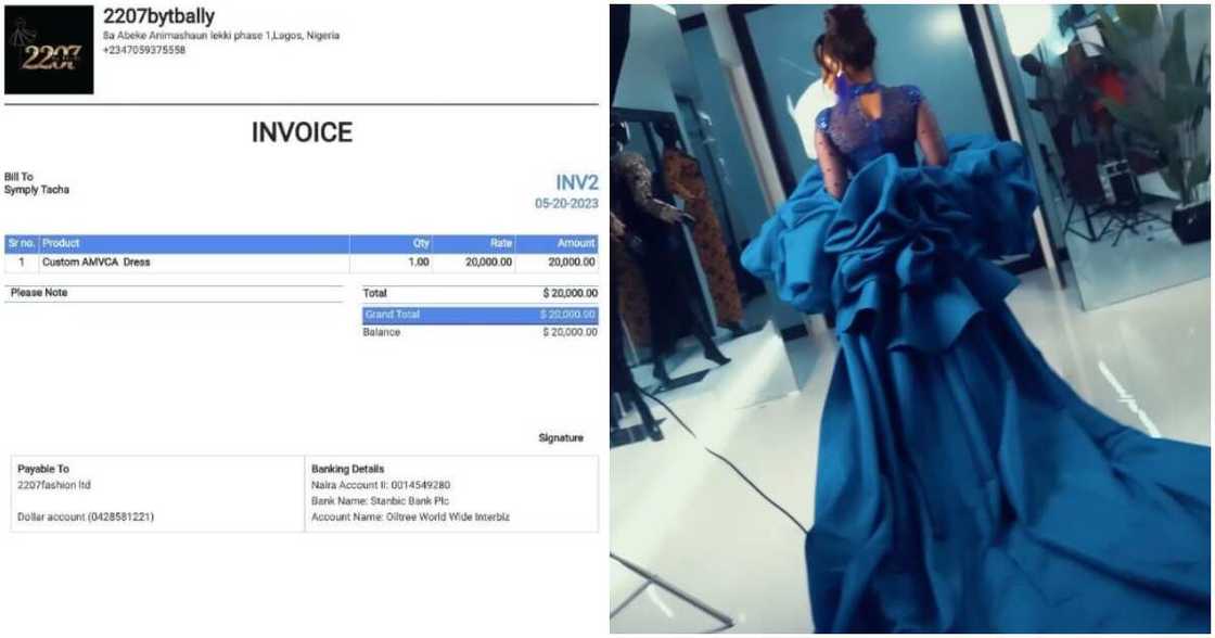 BBNaija star Tacha and her dress receipt BBNaija star Tacha and her dress receipt