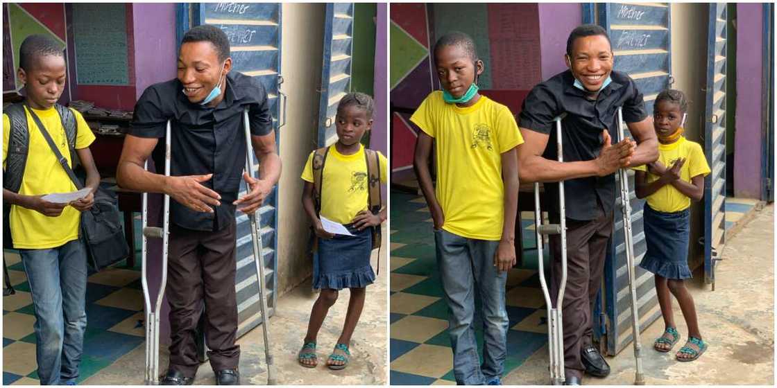 Physically challenged man surprises 2 strange kids, shows up and pays their school fees, Nigerians react Physically challenged man surprises 2 strange kids, shows up and pays their school fees, Nigerians react
