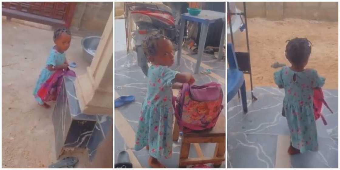 She's angry: Little girl leaves home with her bags after mum scolded her in viral video She's angry: Little girl leaves home with her bags after mum scolded her in viral video