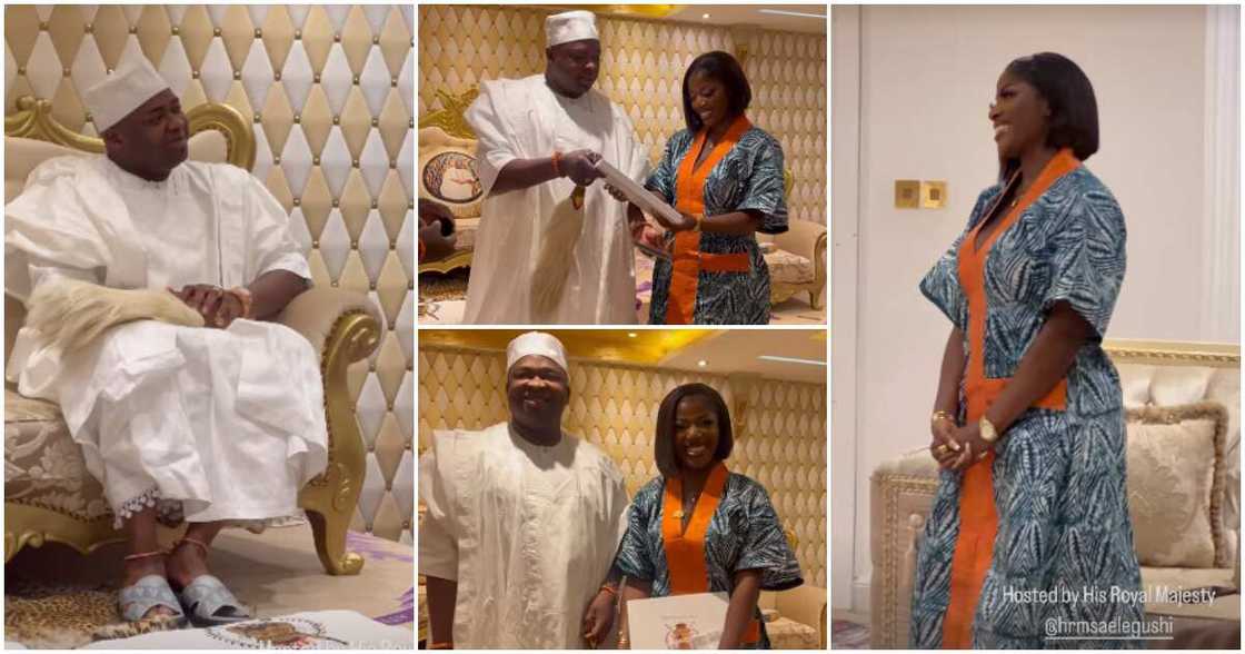 Oba Saheed Elegushi hosts Hilda Baci at palace.