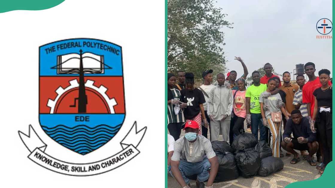 The Federal Polytechnic Ede logo and students The Federal Polytechnic Ede logo and students