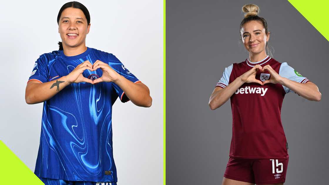 Chelsea W star Sam Kerr and her partner Kristie Mewis, who plays for West Ham Women, are expecting their first baby together. Photos by Kate Green - UEFA and Justin Setterfield - The FA.