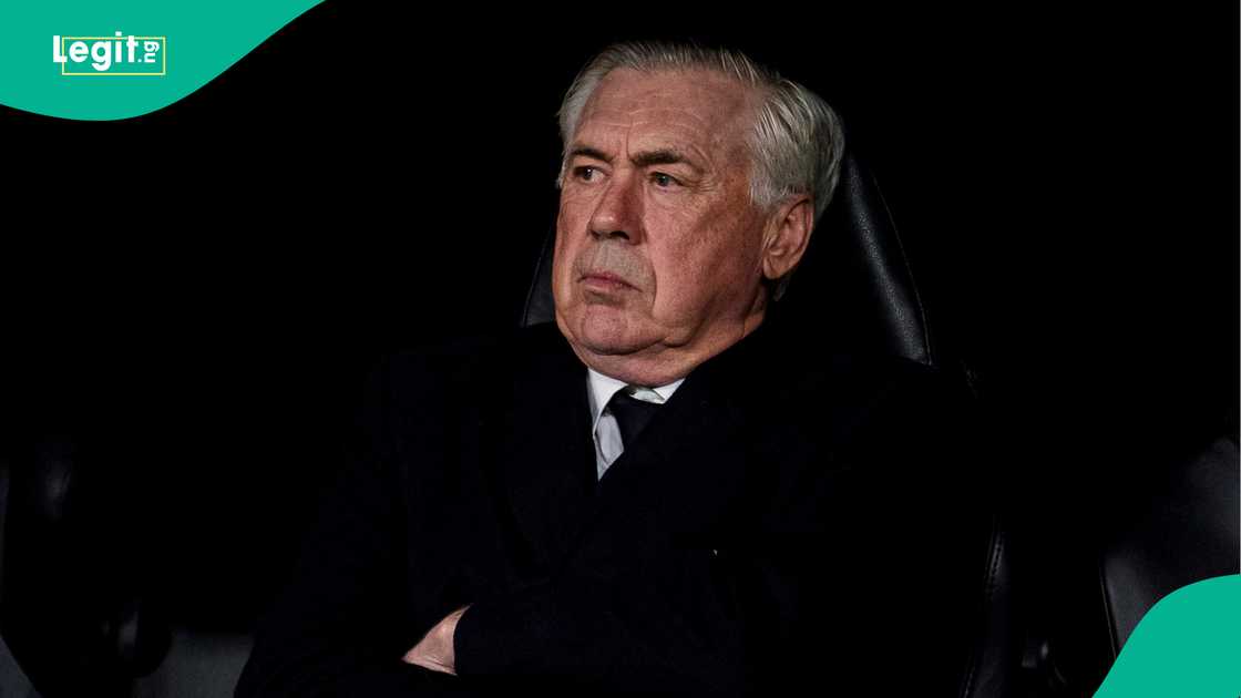 Carlo Ancelotti, Real Madrid, Arsenal, Santiago Bernabeu, Madrid, Spain, UEFA Champions League. Carlo Ancelotti, Real Madrid, Arsenal, Santiago Bernabeu, Madrid, Spain, UEFA Champions League.