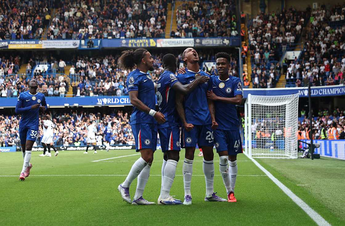 Chelsea players celebrate after scoring Chelsea players celebrate after scoring