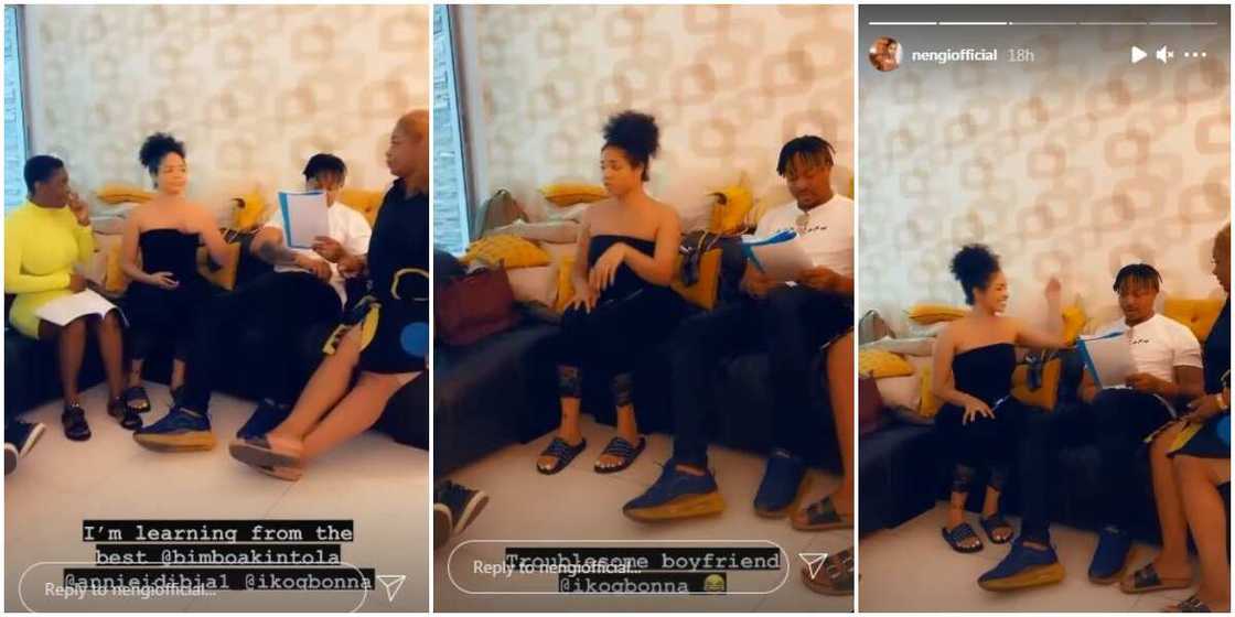 Nengi Captured on Set as She Takes Lessons from Movie Veterans Nengi Captured on Set as She Takes Lessons from Movie Veterans
