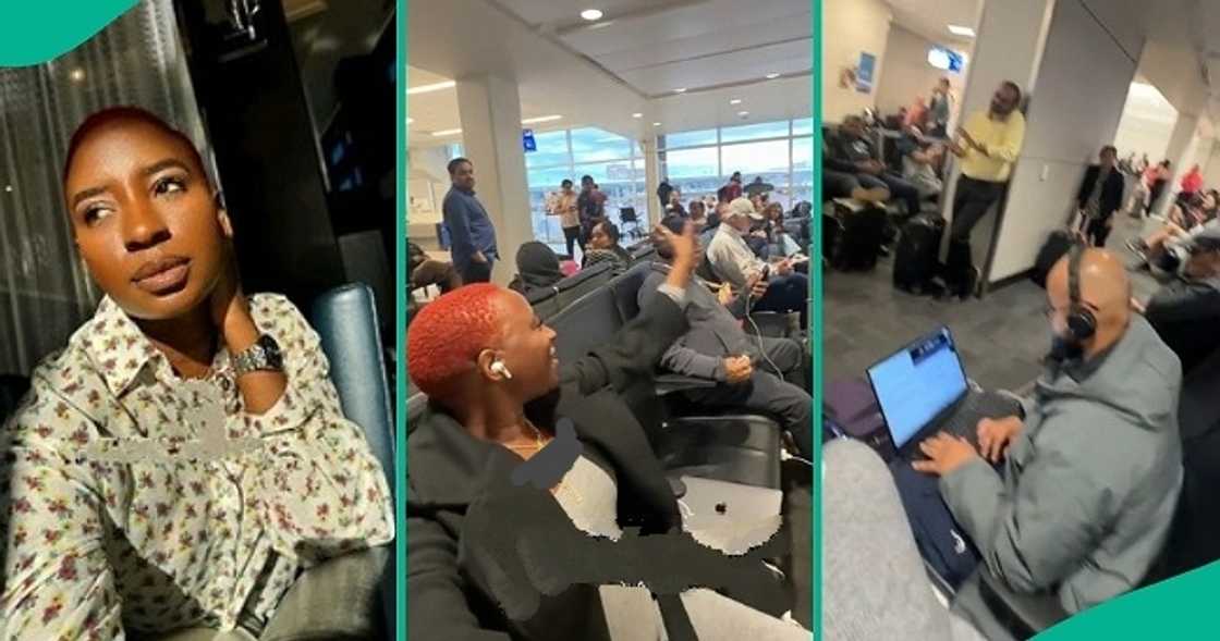 Lady makes announcement at airport Lady makes announcement at airport