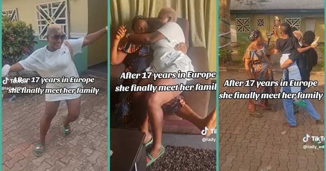 Lady happily reunites with family after 17 years in Europe Lady happily reunites with family after 17 years in Europe