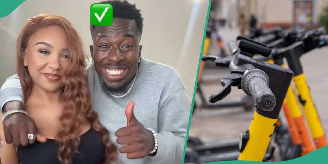 Man goes on scooter ride with girlfriend Man goes on scooter ride with girlfriend