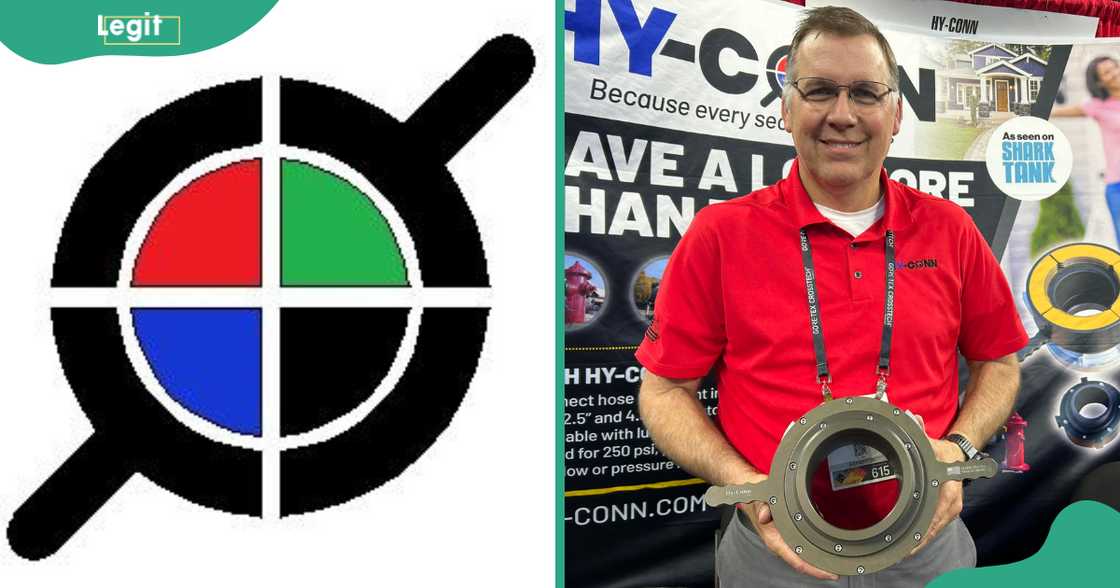 The Hy-Conn logo (L). The company's founder and president, Jeff Stroope hold one of the connectors (R).